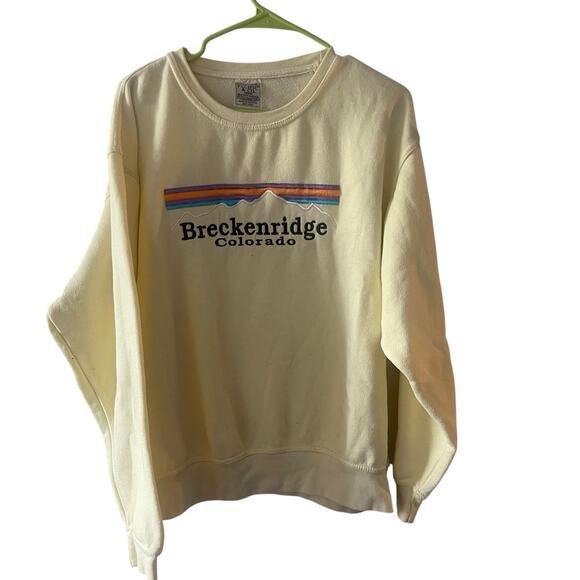 Pacific Co. Ribbed Crewneck Sweatshirt Yellow Size Medium Breckenridge Colorado - Picture 1 of 4